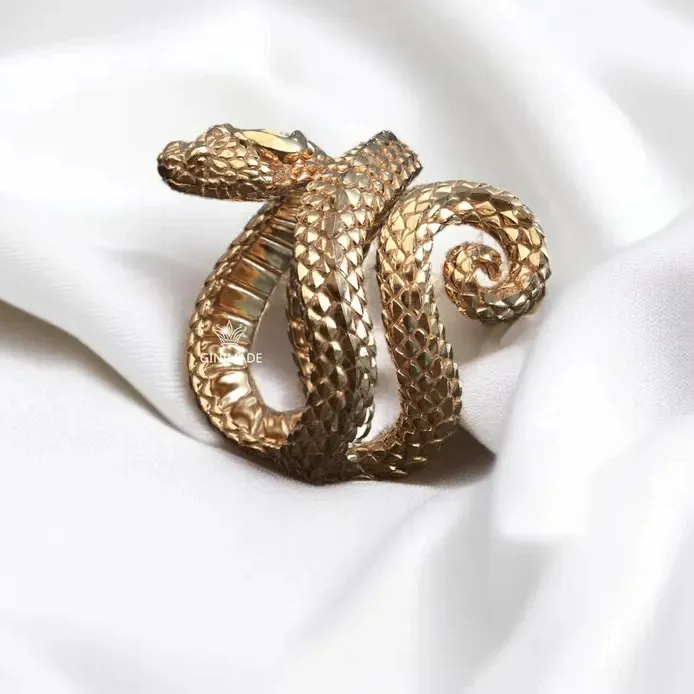 Authentic Gold Viper Snake Ring – Unisex Adjustable Serpent Jewelry