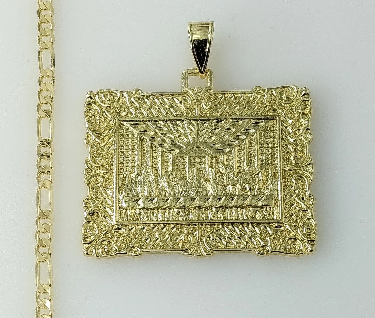 Authentic Last Supper Jesus Gold Plated 3mm Chain Necklace Oro Ultima Cena Dije Cadena