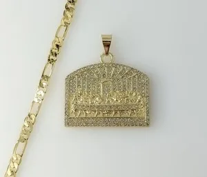 Authentic Last Supper Jesus Gold Plated 5mm Chain Necklace Oro Ultima Cena Dije Cadena