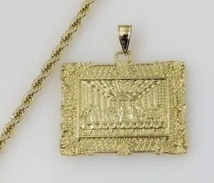 Authentic Last Supper Jesus Gold Plated 4mm Chain Necklace Oro Ultima Cena Dije Cadena