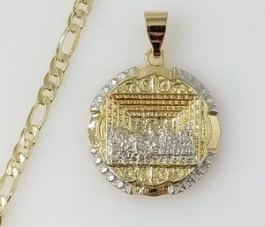 Authentic Last Supper Jesus Gold Plated 4mm Chain Necklace Oro Ultima Cena Dije Cadena