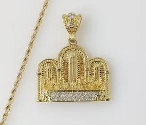 Authentic Last Supper Jesus Gold Plated 2mm Chain Necklace Oro Ultima Cena Dije Cadena