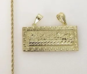 Authentic Last Supper Jesus Gold Plated 2mm Chain Necklace Oro Ultima Cena Dije Cadena