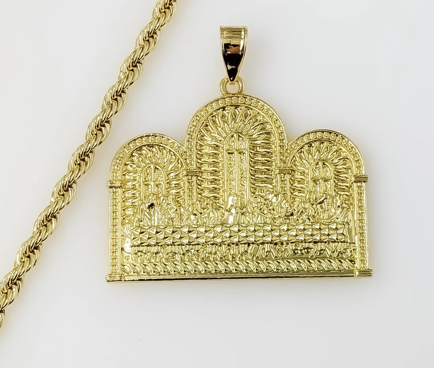 Authentic Last Supper Jesus Gold Plated 4mm Chain Necklace Oro Ultima Cena Dije Cadena