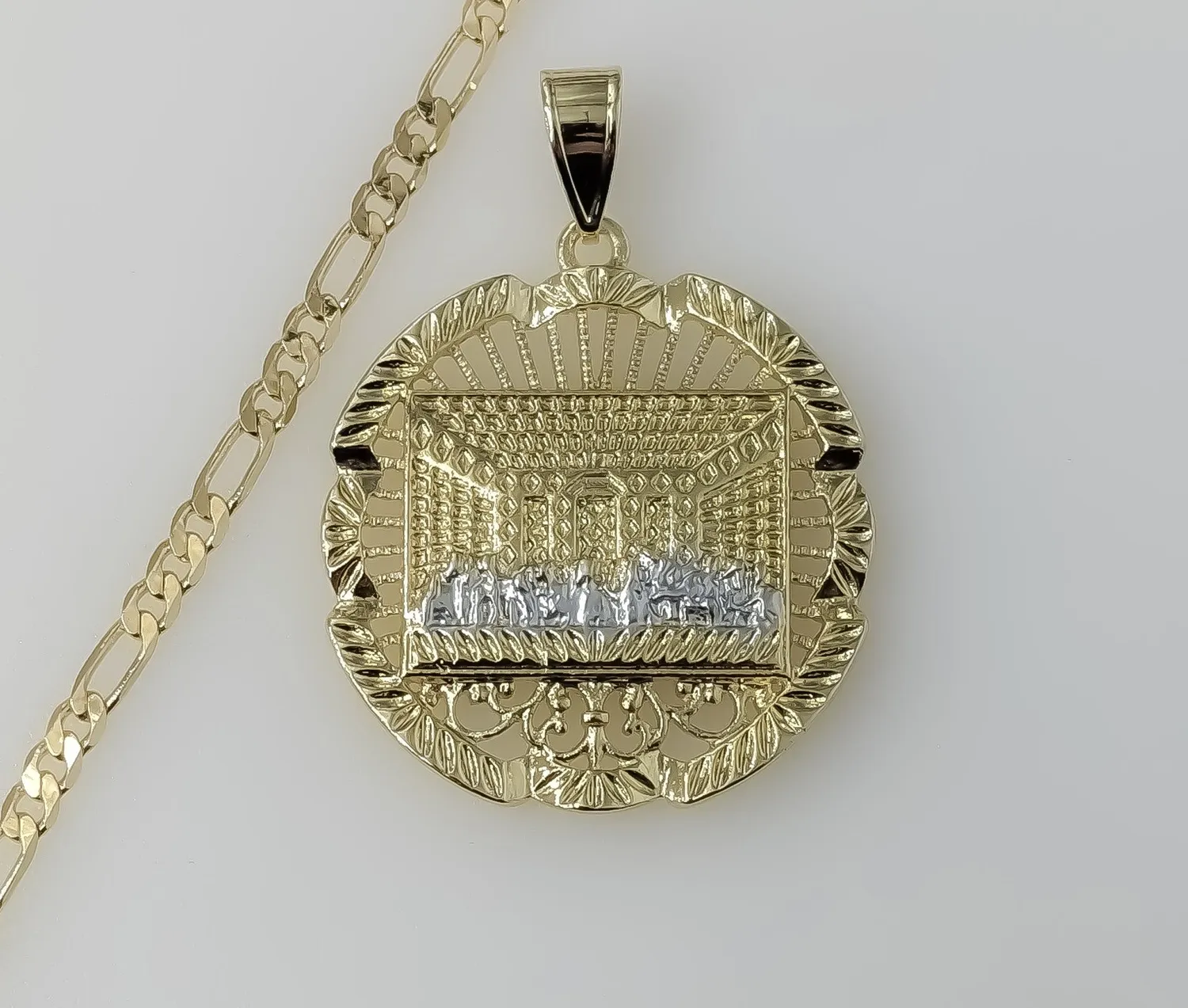Authentic Last Supper Jesus Gold Plated 3mm Chain Necklace Oro Ultima Cena Dije Cadena