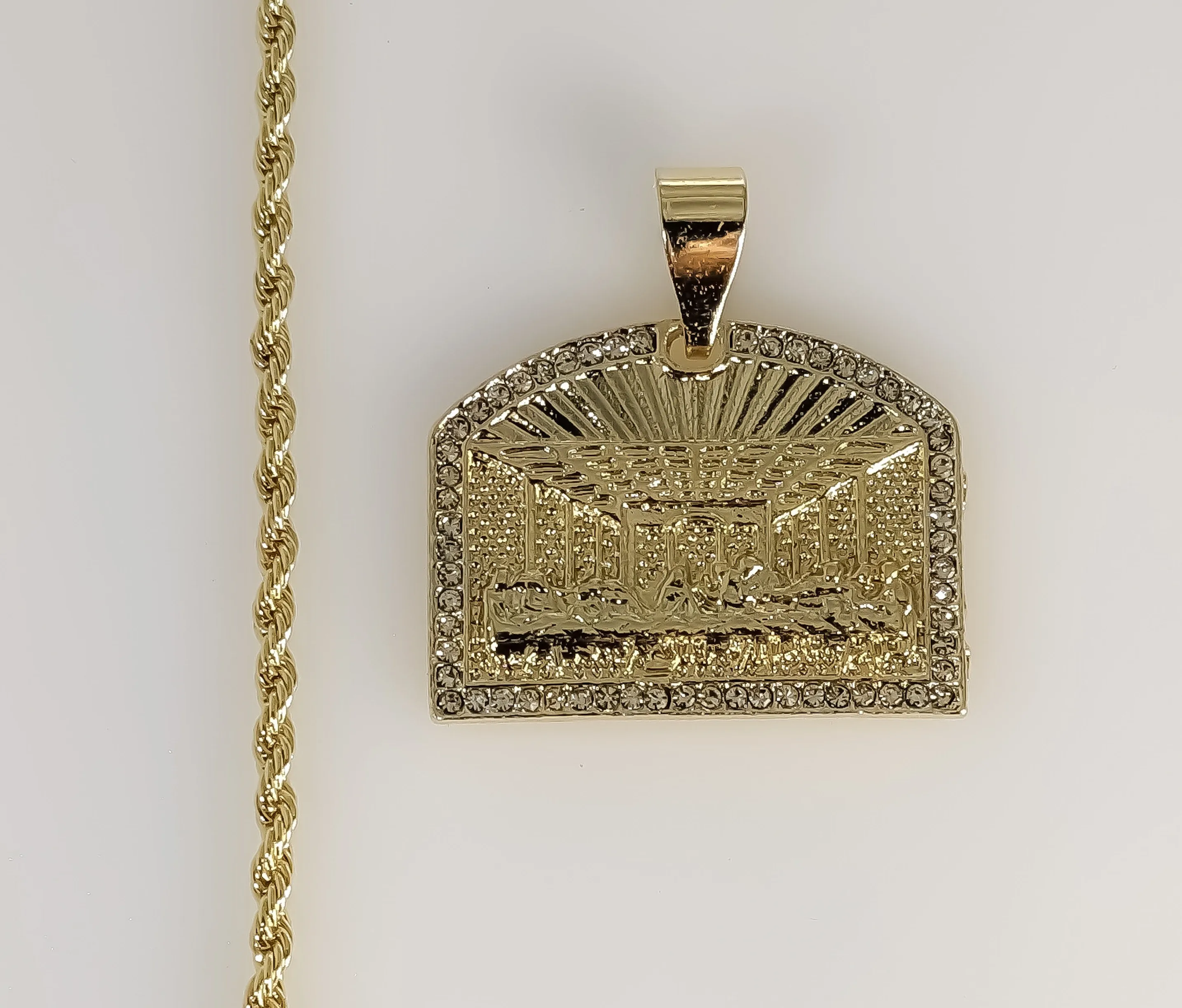 Authentic Last Supper Jesus Gold Plated 2mm Chain Necklace Oro Ultima Cena Dije Cadena