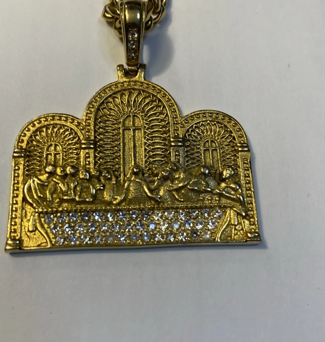 Authentic Last Supper Jesus Gold Plated Chain Necklace Oro Ultima Cena Dije Cadena