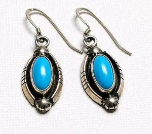 Authentic 14k White Gold Plated 2Ct Oval Simulated Turquoise Drop Dangle Women's Earrings