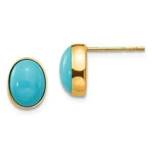 Authentic 1.90Ct Oval Cut Simulated Turquoise Women's Stud Earrings 14k Yellow Gold Plated