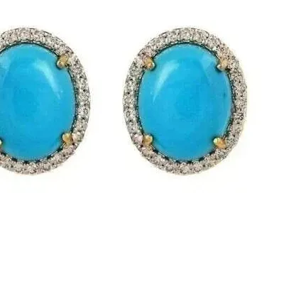 Authentic Celestial Azure Whispers: 14K Gold-Plated Simulated Turquoise Halo Studs