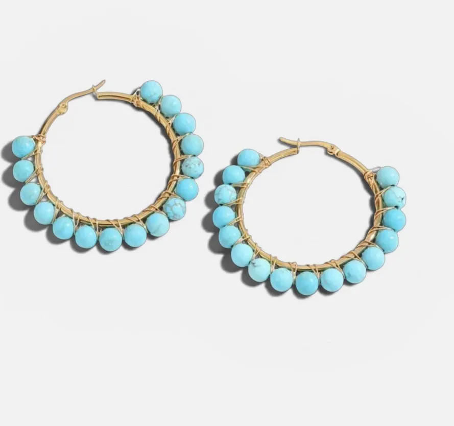 Authentic Celestial Sky Turquoise and Radiant Gold Hoop Talismans
