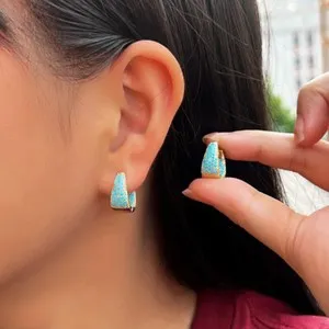 Authentic Mystic Blue Turquoise Huggie Hoop Earrings - A Simple Style of Sacred Protection