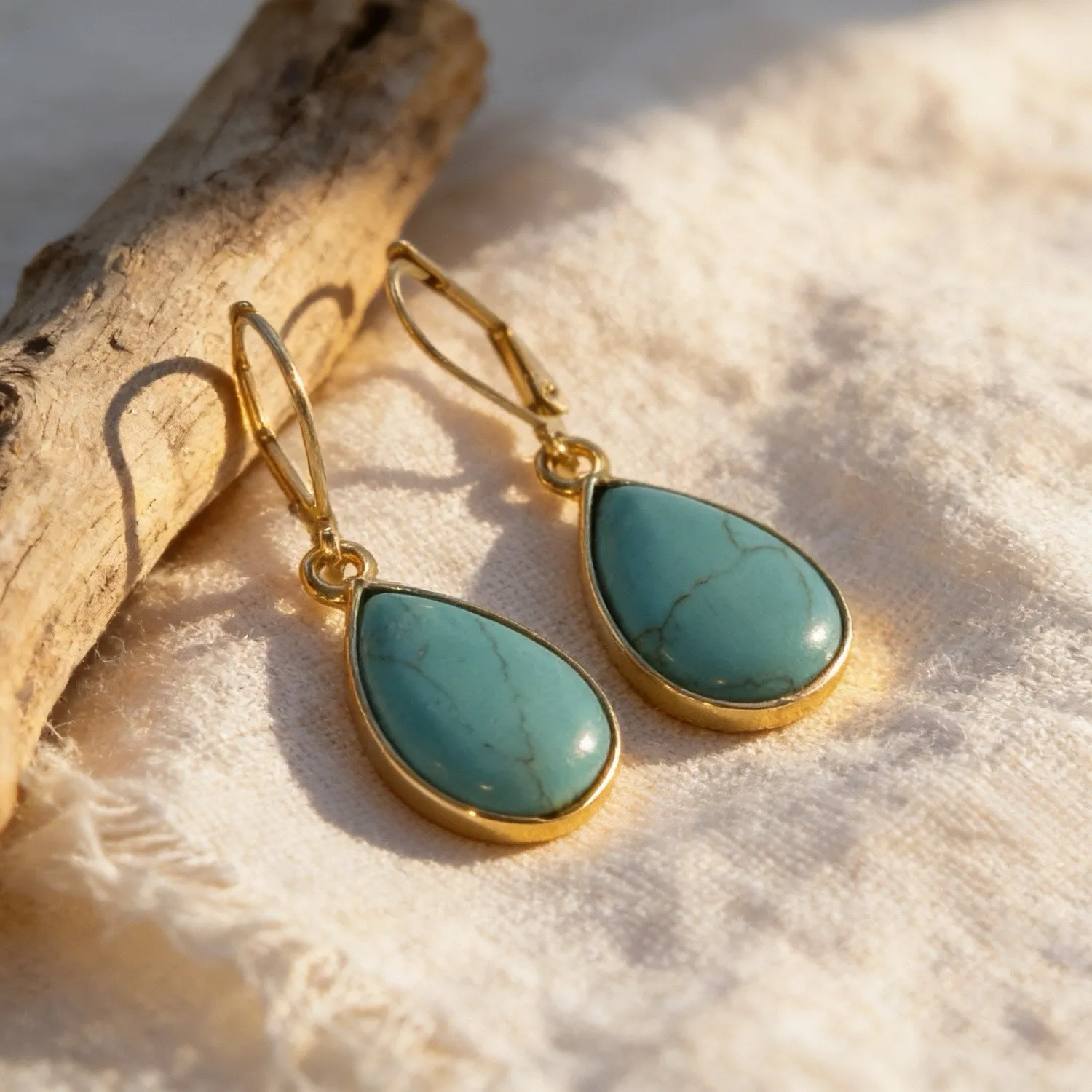 Authentic Radiant Horizon Turquoise and Gold Drop Earrings