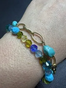 Authentic B4774 Swarovski Gold plated crystal Bracelet Turquoise Gold Tone 7.5"