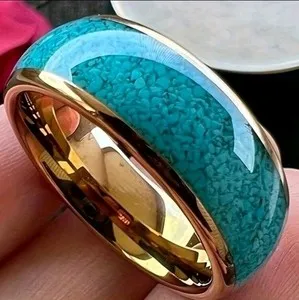 Authentic Gold-Plated SS Imitation Turquoise Inlaid Ring Band Size 10