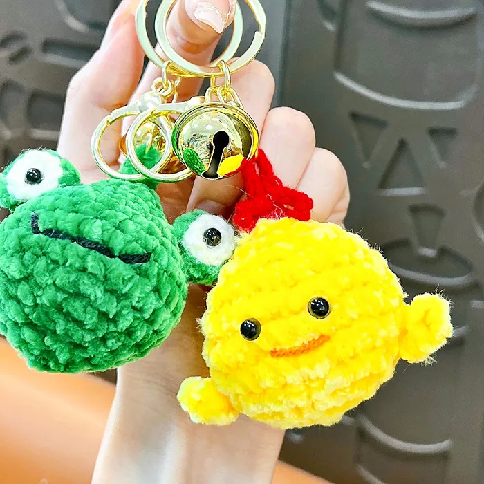 Authentic Cute Hand-woven Small Animal Light Coffee Bear Keychain Bag Pendant White Rabbit Green Frog Blue Hat Duck Doll Key Chain Gifts