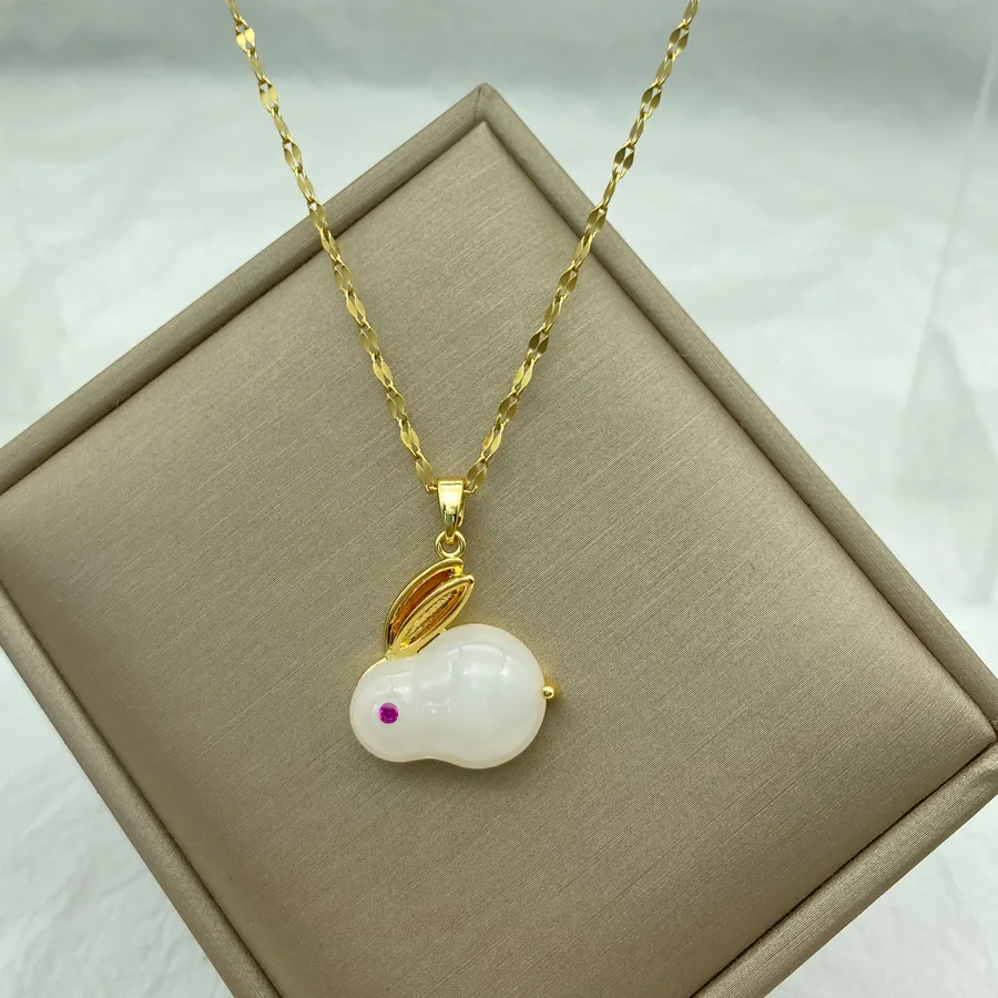 Authentic White Rabbit Stainless Steel Necklaces for Women Fashion Jewelry Cute Pendant Necklace New In Choker Gold Color Simpe Style