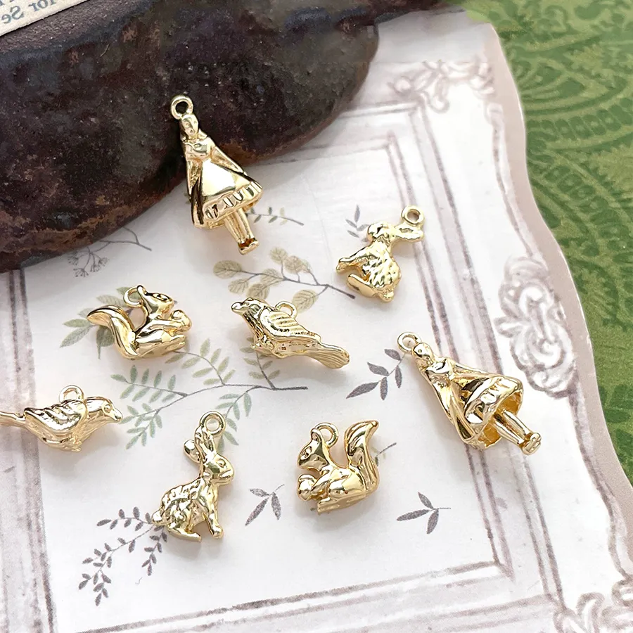Authentic Brass Plated with Genuine Gold Teapot, Little Bird, Rabbit Small Pendant DIY Fashion Jewelry Making Necklace Bracelet Accessory