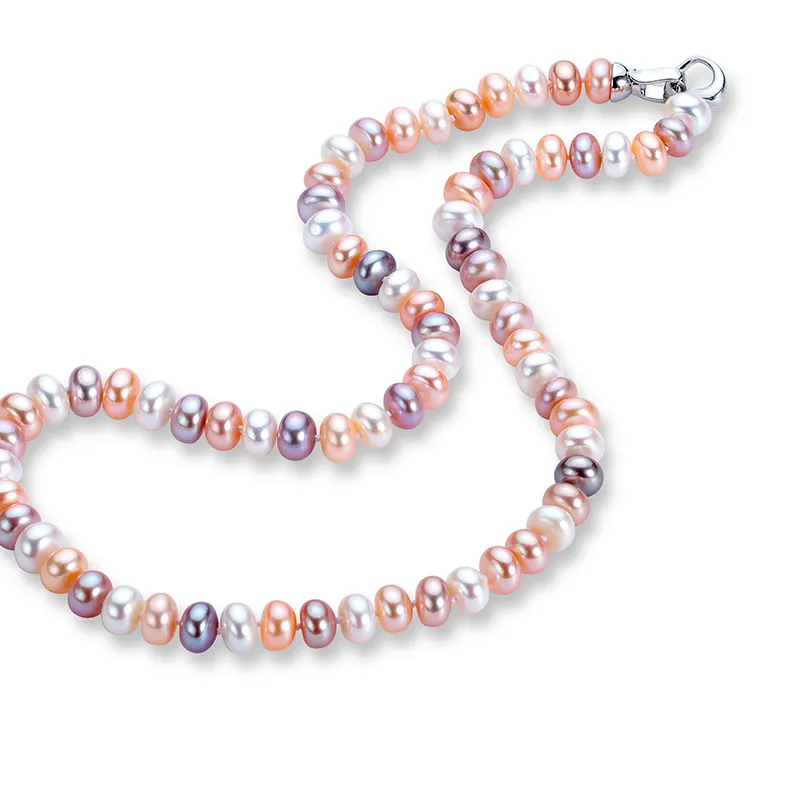 Authentic Natural Freshwater Long Pearl Necklace For Women Neck Chain Multi-Color High Luster Pearls Jewelry 925 Silver Clasp Beads Choker