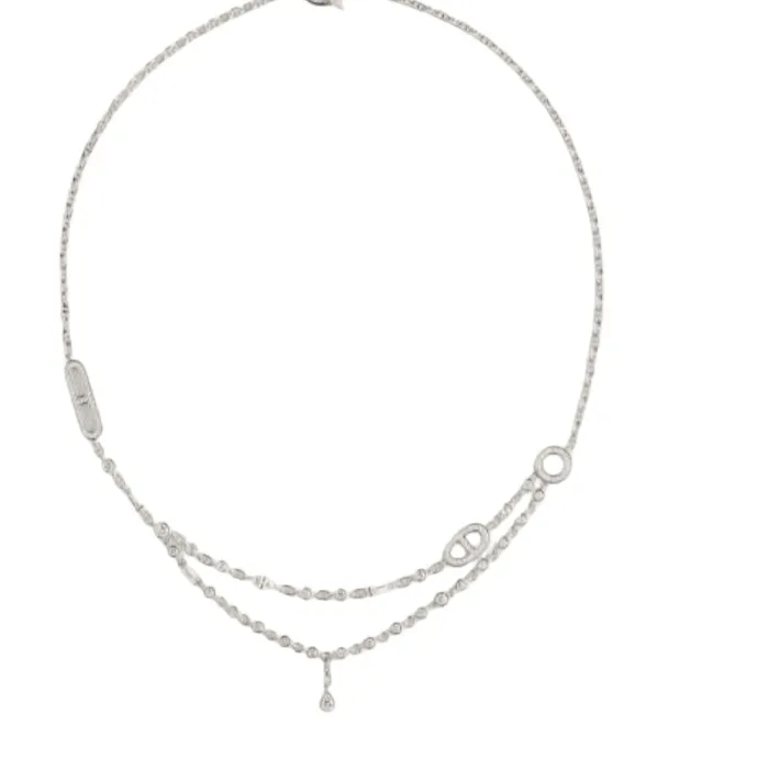 Authentic Silver Plated Layered Toggle Chain Necklace with Beaded & Link Design