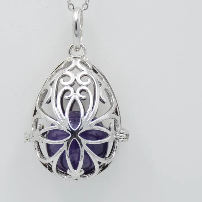 Authentic Egg Shape Hollow Cage Charms Slide Locket Pendant Necklace With Natural Stone Crystal Round Bead Ball Diy Making Jewellery