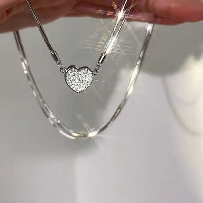 Authentic Fashion Light Luxury Micro-inlaid Heart-shaped Necklace Classic Personality Detachable and Combinable Versatile Clavicle Chain
