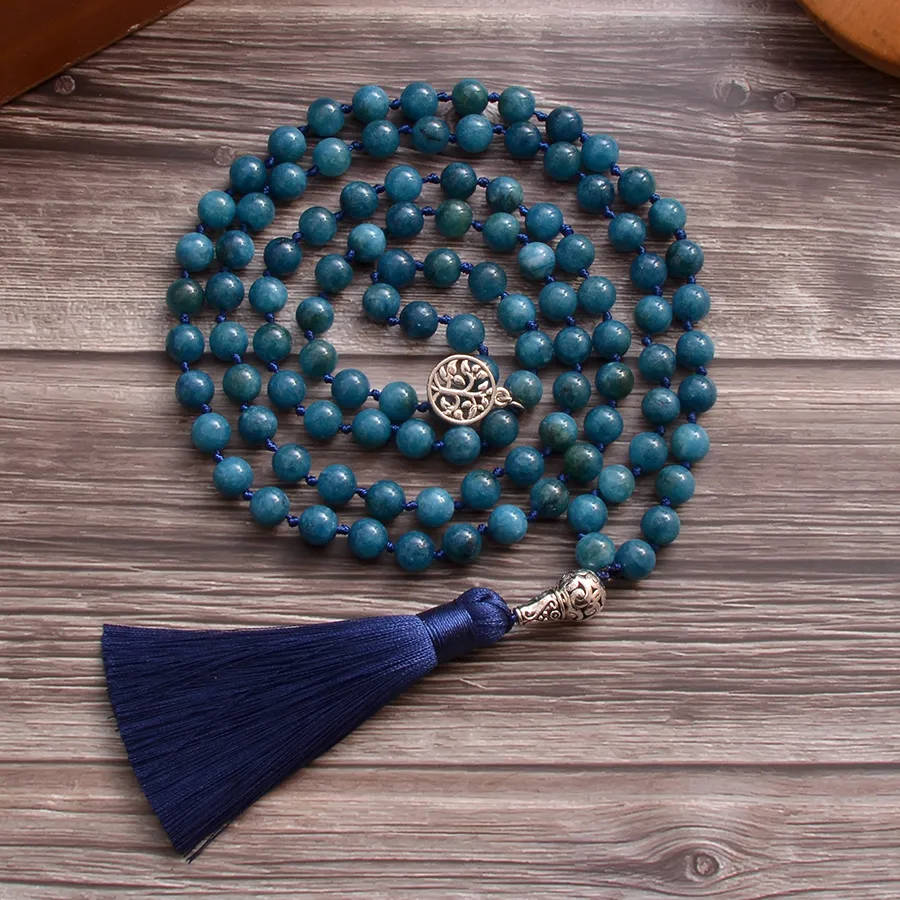 Authentic Celestial Apatite Mala: The Tree of Life Meditation Strand