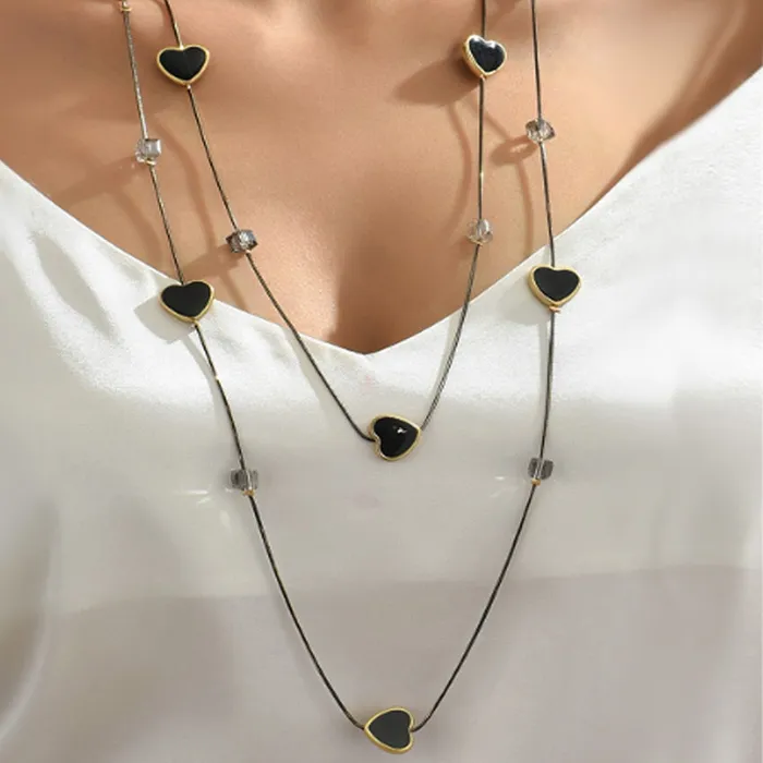 Authentic Multi Layers Black Beads Chain Long Necklaces & Pendants New Trendy Jewelry Sweater Necklace Party Dress Accessories Gift