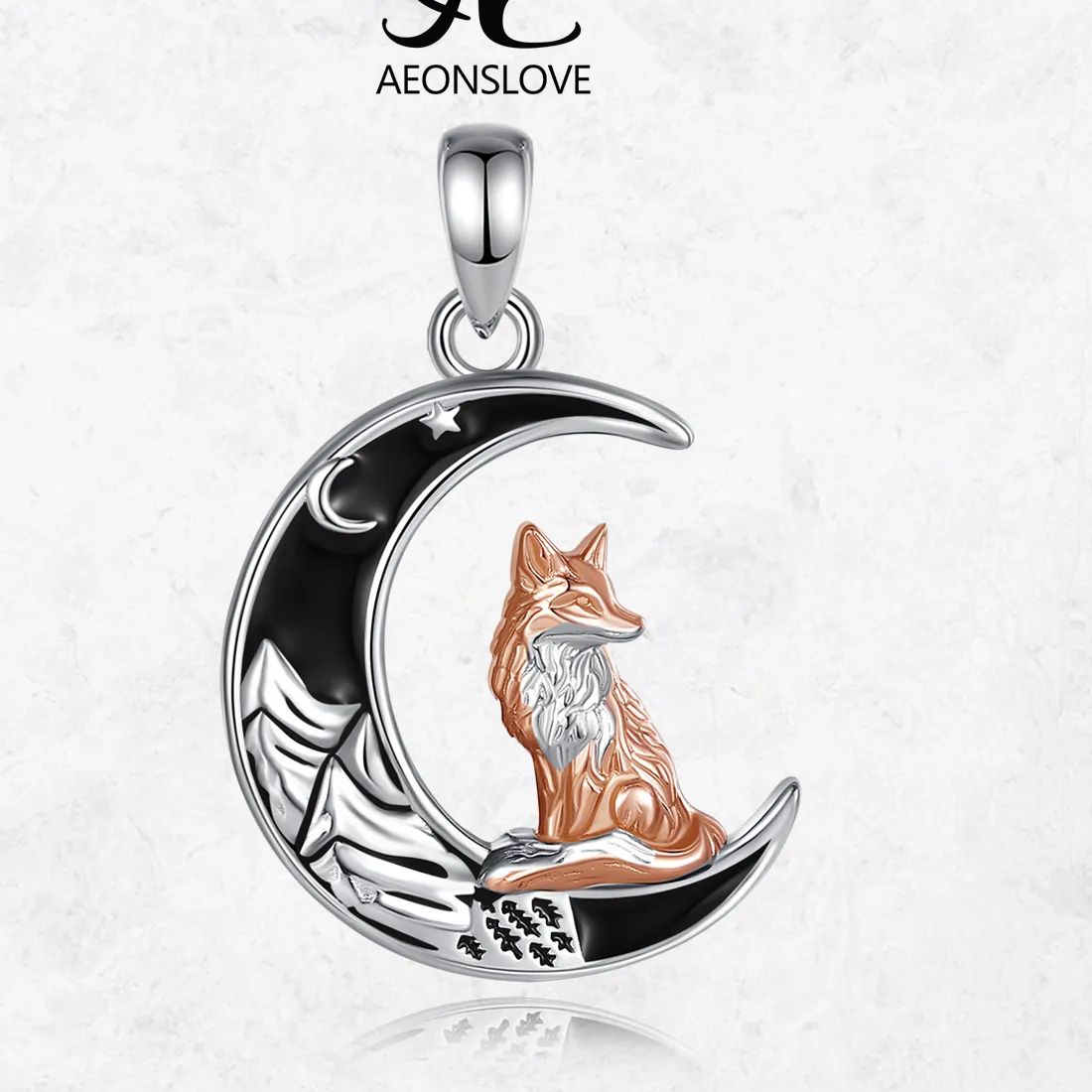 Authentic Aeonslove 925 Sterling Silver Crescent Moon Fox Necklace Enamel Animal Pendant Wicca Pagan Jewelry