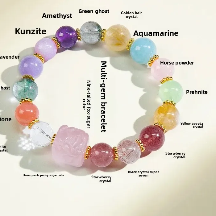 Authentic Natural Crystal Multicolor Gemstone Beaded Bracelet High Quality Light Luxury Nine Tailed Fox Charm Bracelet For Women Idea
