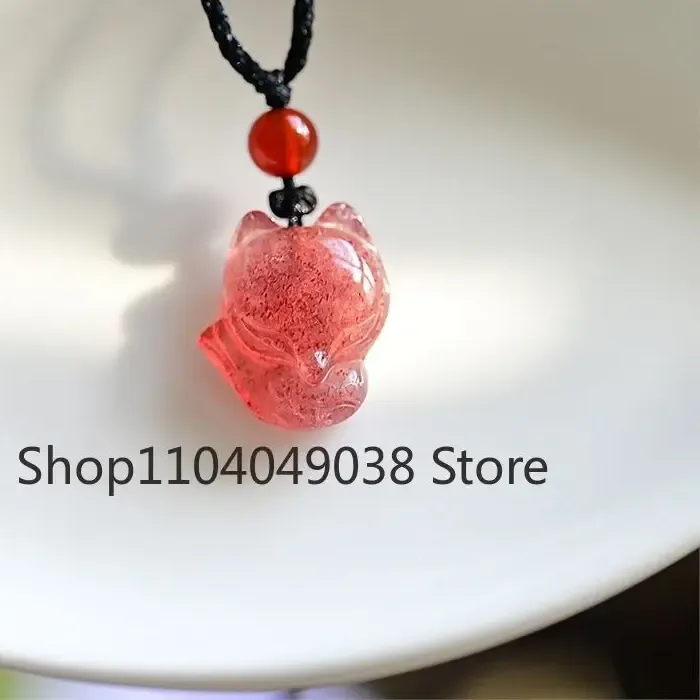 Authentic The Crimson Vixen of the Heart: Natural Strawberry Crystal Fox Amulet