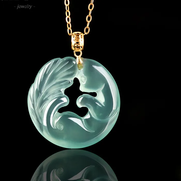 Authentic Authentic Myanmar Jadeite Blue Water Nine-tailed Fox Pendant 18K Gold Ice Inlaid Luxury Exquisite Ladies Pendant