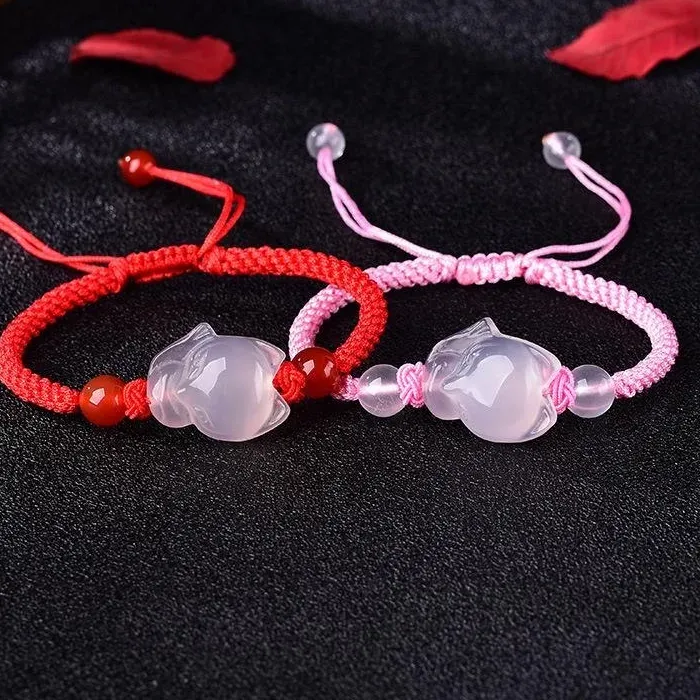 Authentic Vulpine Grace - The Pink Agate and Chalcedony Fox Amulet