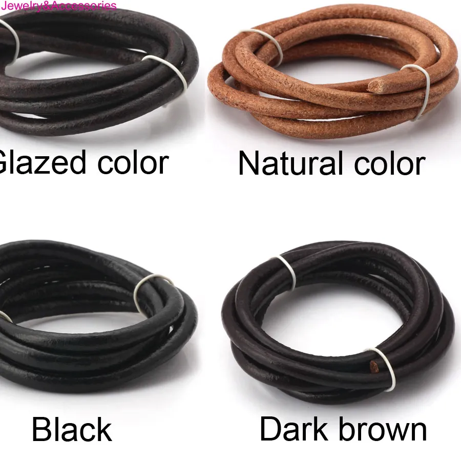 Authentic Olingart Dia 1.5/2/3/4/5/6mm Black/Natural/Brown/Glaze Leather Round Cord String Rope For Necklace Bracelet DIY Jewelry Making
