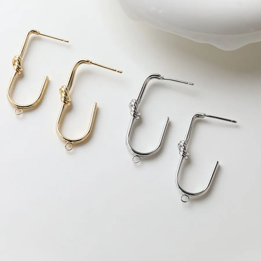Authentic 2PCS Dainty U-shaped Knotted Ear Studs Earrings for Jewelry Making DIY Hand Made 14k Gold Plated 34*13mm Accessories