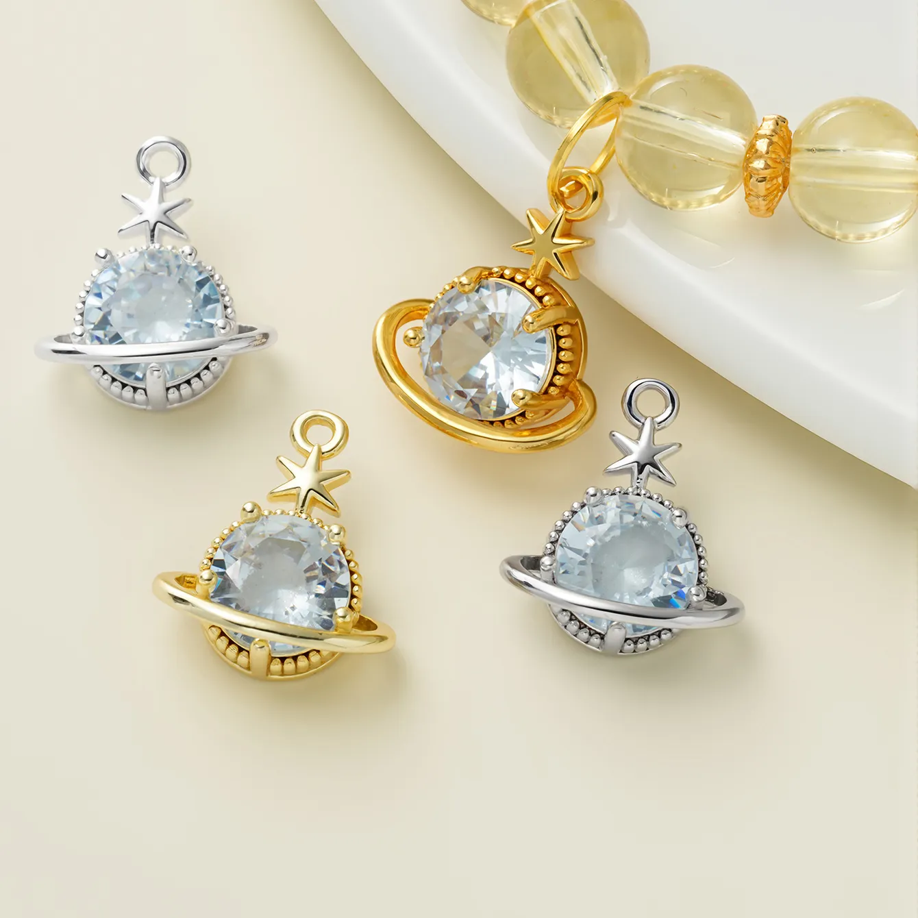 Authentic Celestial Orbit Zircon Planet Talismans - Dual Gold-Plated Astrological Charms for Sacred Jewelry Making