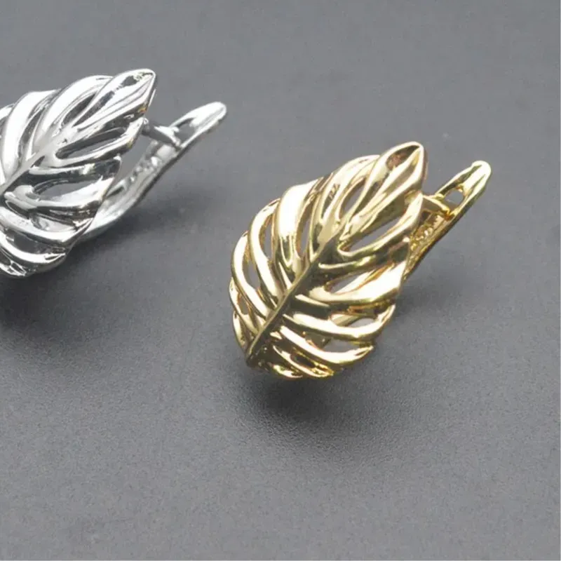 Authentic 1/2Pcs 18K Gold Plated Leaf Shaped Hollow Earrings Buckles For DIY High Quality Earring Hook Clasps Jewelry Making