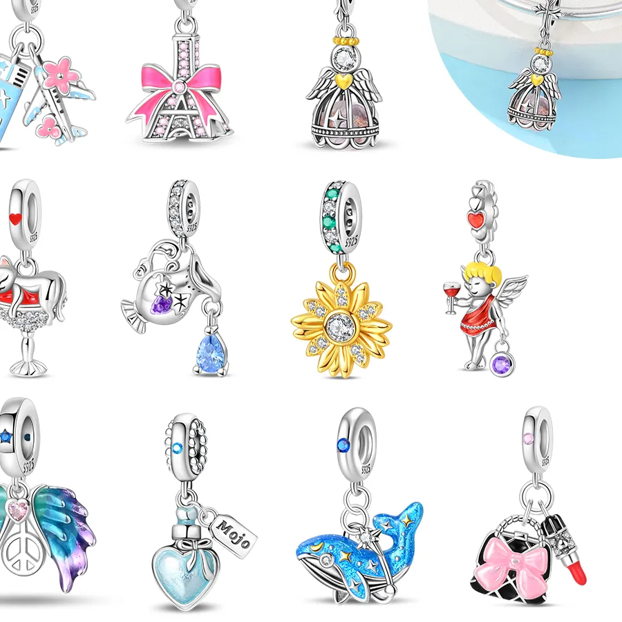 Authentic Silver Plated Cross Angel Charm Fit Bracelet Women Anniversary Jewelry Gift
