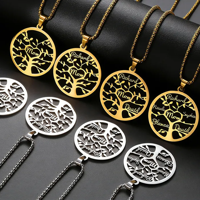 Authentic Treebud Personalized Tree Of Life Name Necklace Custom 1-7 Name Pendant Choker Mother's Day For Mom Jewelry