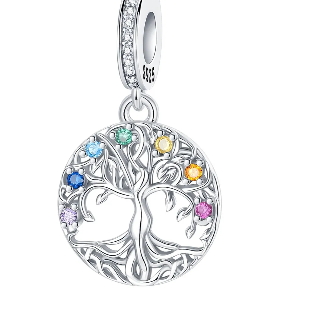 Authentic 925 Sterling Silver Tree Of Life 7 Chakra Yoga Meditation Pendant Fit Original Bracelet Necklace Diy Accessories