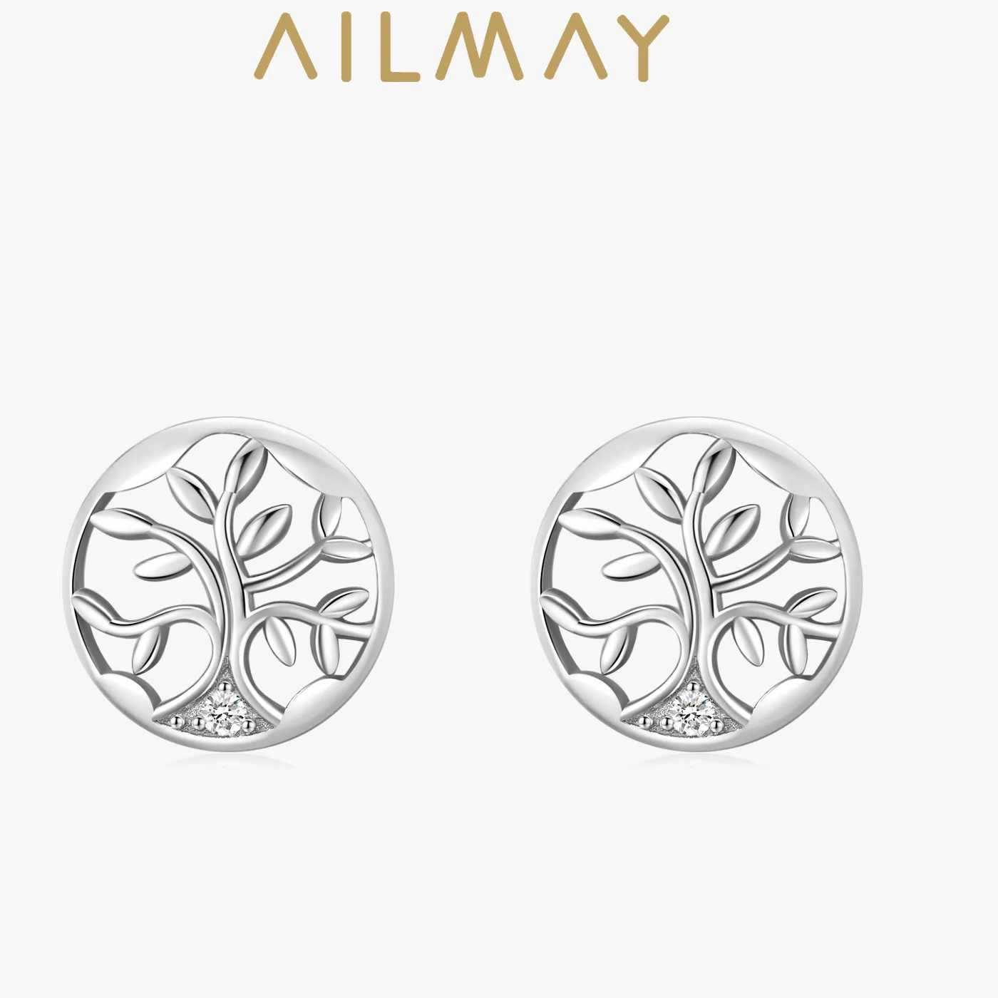 Authentic Ailmay Simple Vintage Tree Leaves Earrings Genuine 925 Sterling Silver Tree of Life Stud Earrings for Women fine Jewelry
