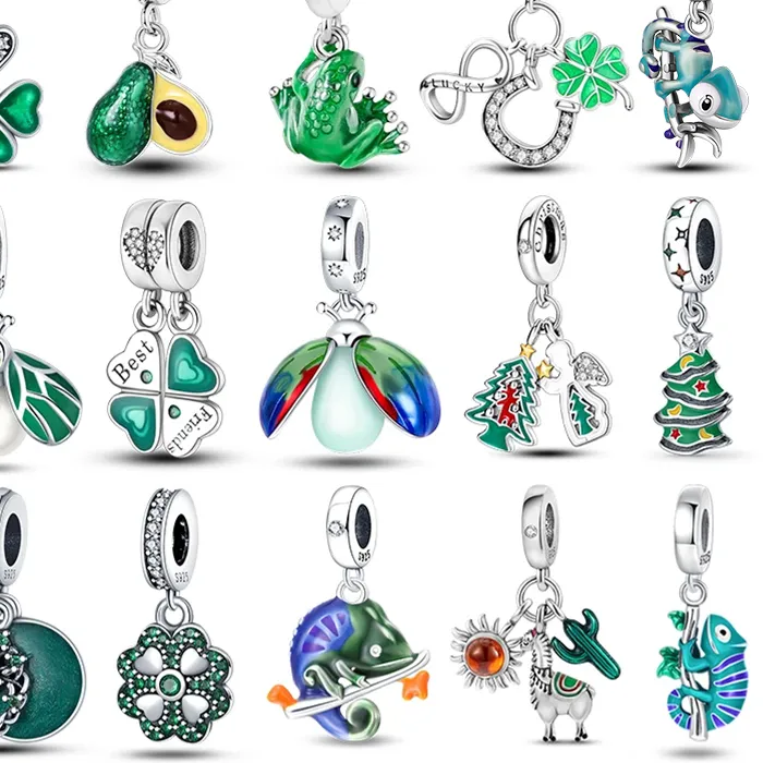 Authentic 925 Sterling Silver Tree of Life Four-Leaf Clover Green Series Charms Beads Fit Qikaola 925 Original Bracelet DIY Jewelry Making
