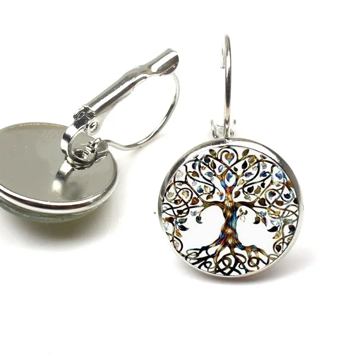 Authentic Eternal Roots Glass Tree Of Life Cabochon Earrings
