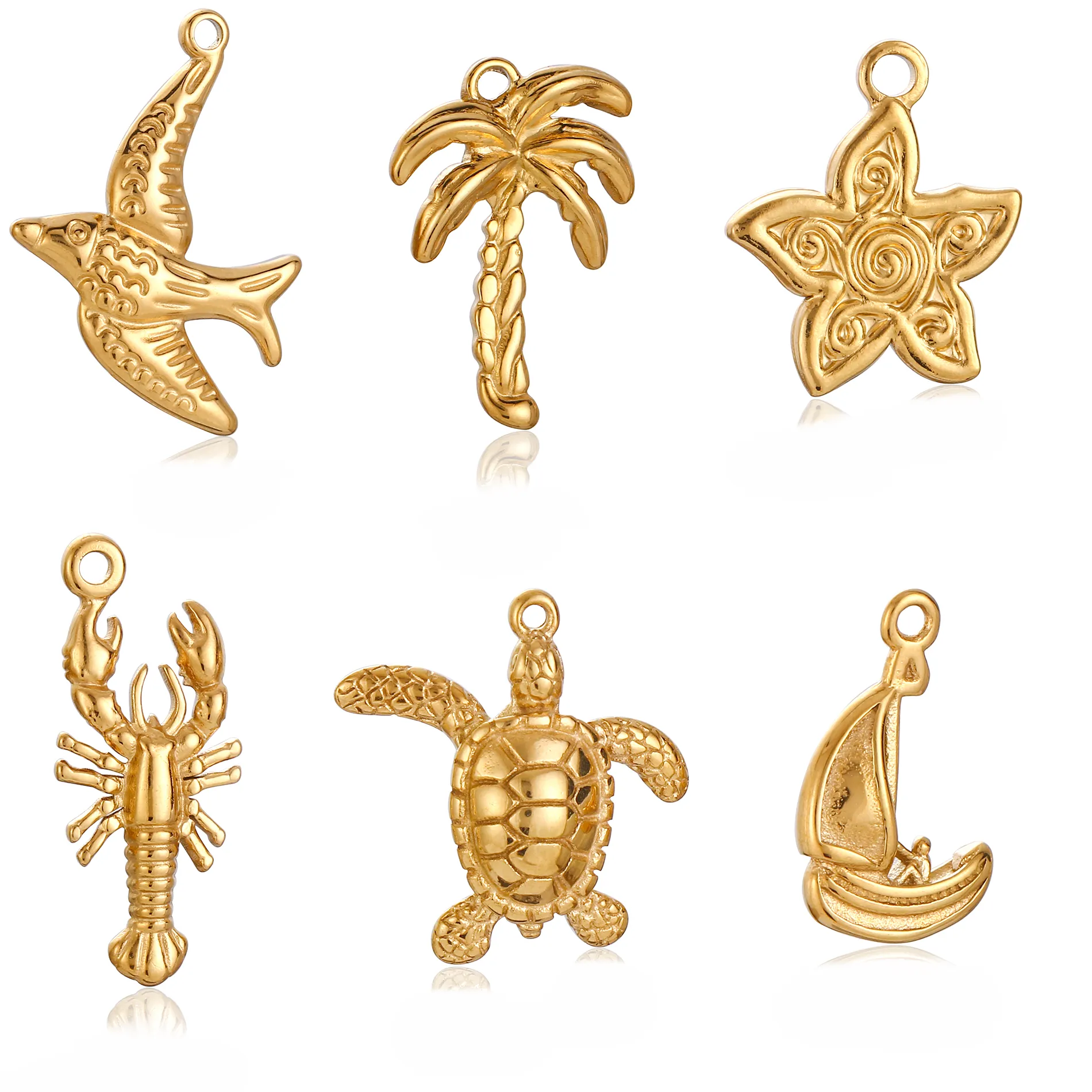 Authentic 3Pcs Turtle/Sailboat/Coconut Tree Ocean Charm Sea Marine Life Pendant DIY Necklace Bracelet Craft Jewelry Making