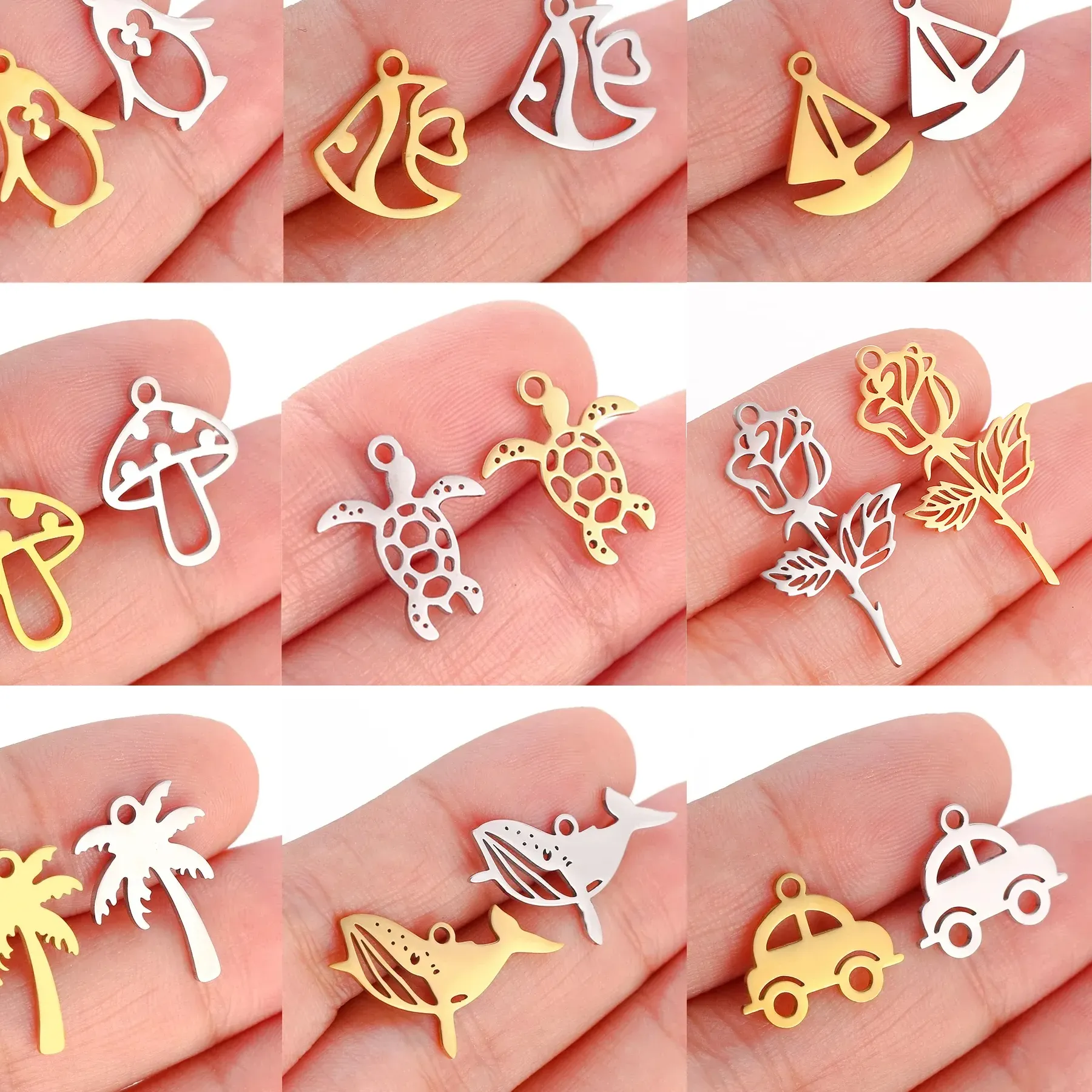 Authentic 5Pcs Marine Life Charms Coconut Tree Penguin Rose Sailing Boat Pendants Diy Necklace Bracelet Jewelry Making