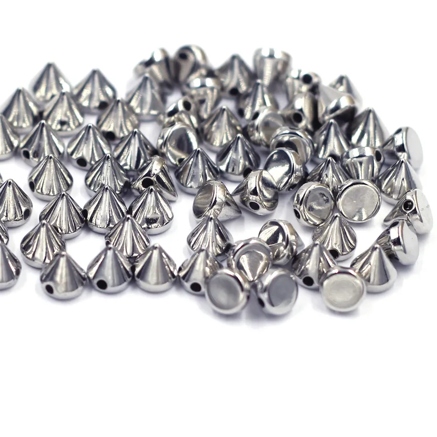 Authentic Rivets Spike Studs Spacer Beads Garment Silver Tone Cone Acrylic For Jewelry DIY Clothes Bags Dress Hats 6mm 100Pcs/200Pcs