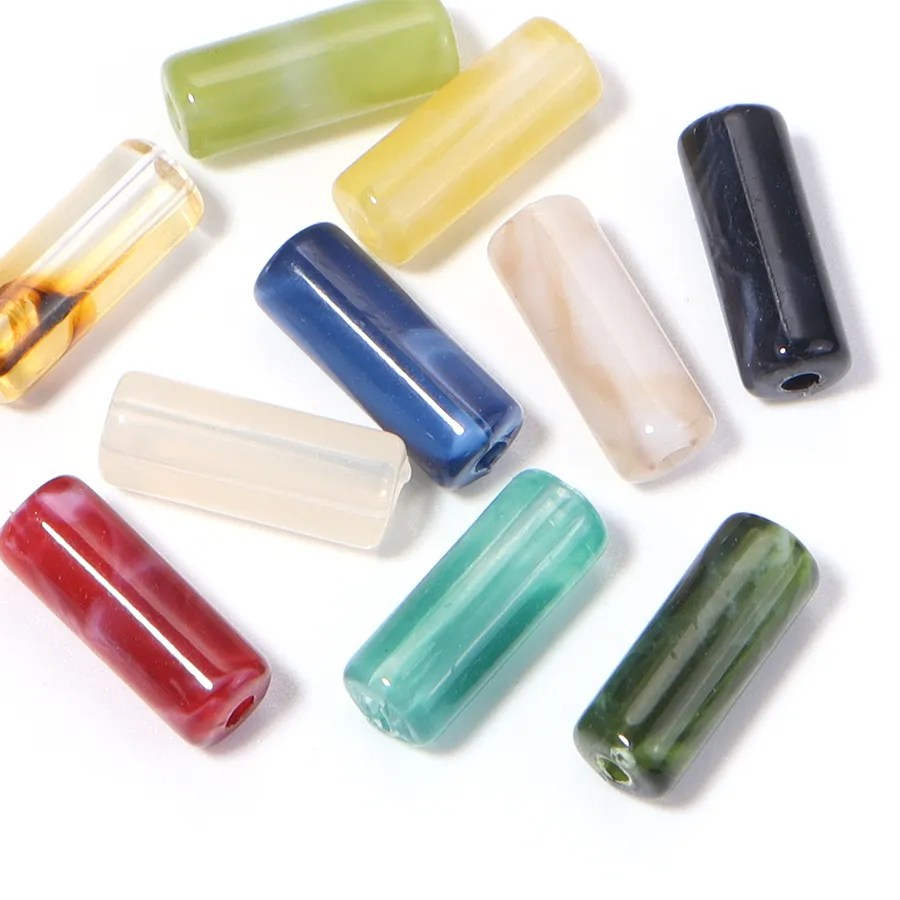 Authentic 100pcs 5x13mm Imitation Jade Stone Acrylic Tube Beads Colorful Loose Beads For Jewelry Making DIY Necklace Bracelet Accessories
