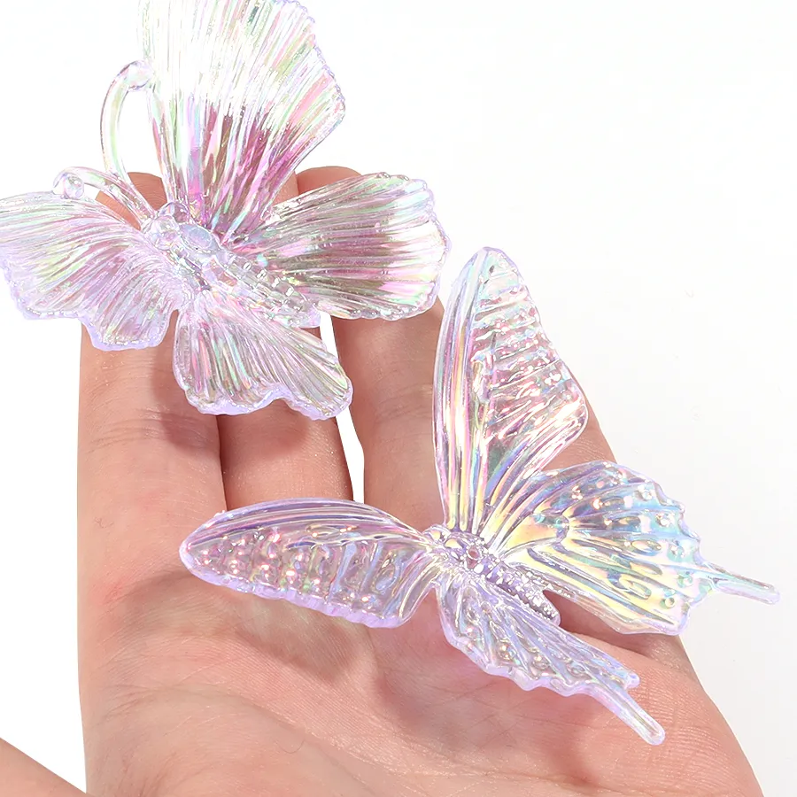 Authentic 5pcs Acrylic Butterfly Gradient Color Transparent Ornament For DIY Home Festival Wedding Party Jewelry Decoration Accessories