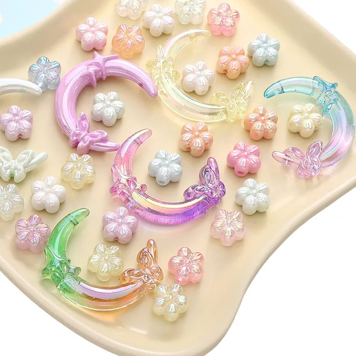 Authentic 1-5pcs Plum Blossom Butterfly Star Moon Mixed Color Acrylic Spacer Decorative Beads For Jewelry Making DIY Bracelet Findings