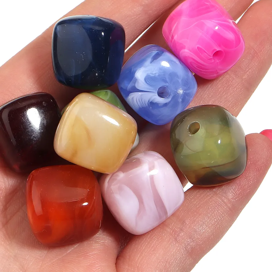 Authentic 10pcs/lot 16x17mm Square Acrylic Double Colors Beads Colorful Loose Beads For Jewelry Making DIY Necklace Bracelet Accessories